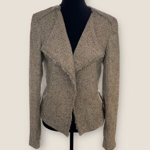 Loft Women's open front draped blazer Oatmeal Cream/ Taupe Tweed Jacket size 8